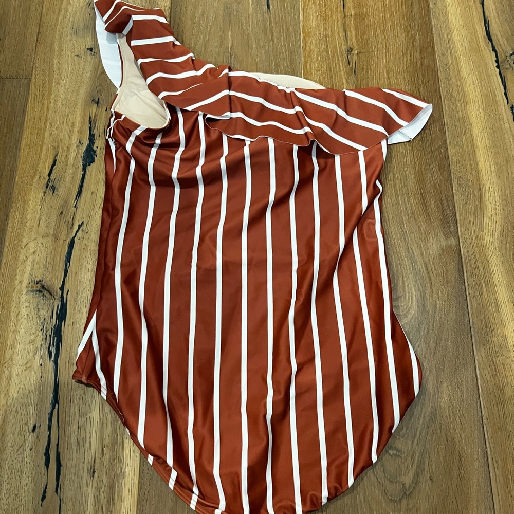 Albion One-Shoulder Striped Swim One Piece - Red and White